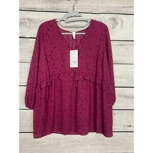 NWT Ladies Isabel Maternity 3/4 Sleeve Ruffle Waist Woven Top - Small